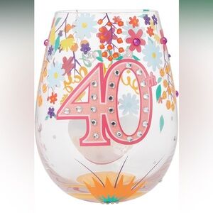 {Lolita} Colorful Floral 40th Celebration Stemless Wine Glass